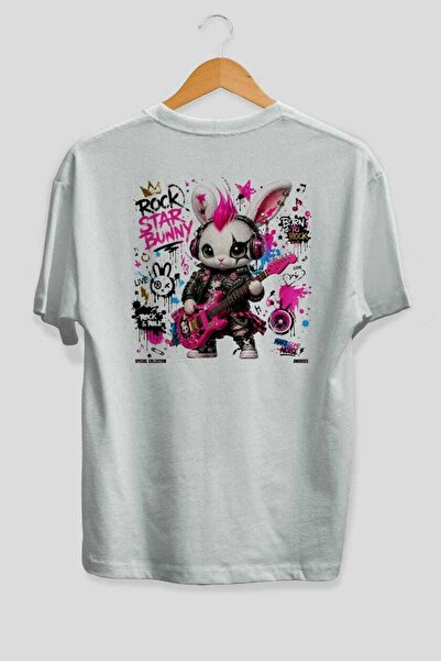 Ankhises Μπλουζάκι Rock Star Bunny Oversize με στάμπα στην πλάτη, λευκό, Unis...