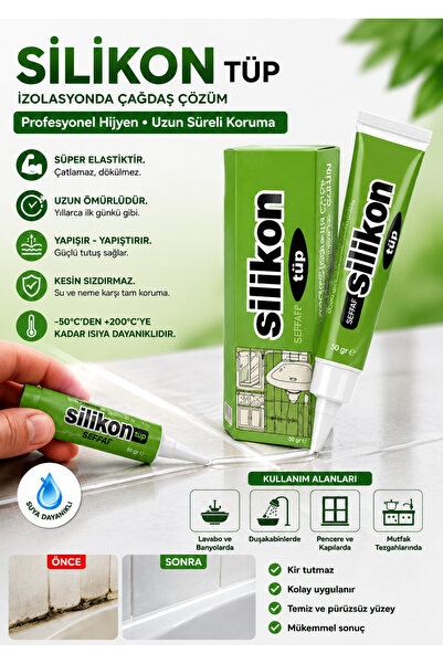 DZ şefaf silikon tüp 50 gr suya dayanıklı banyo mutfak cam pvc silikonu