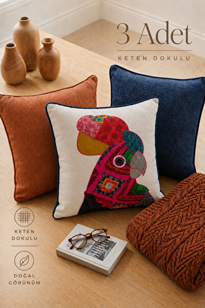 Viamarse Papağan Figürlü Patchwork Desenli Kıl Biye Dekoratif Kırlent Kılıfı ...