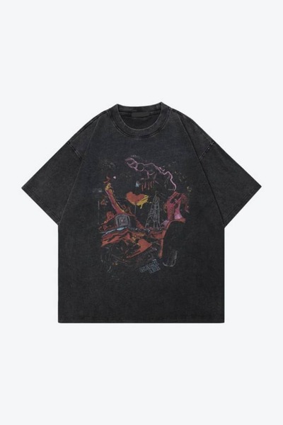 classy moda Unisex Colorful Oversize Printed T-Shirt Streetwear Comfortable F...