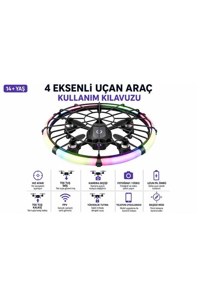 ATLT ATLANTİS M18 UFO DRON 4 EKSENLİ UÇAN ARAÇ DAİRE RENKLİ IŞIKLI 2.4 GHZ UZ...