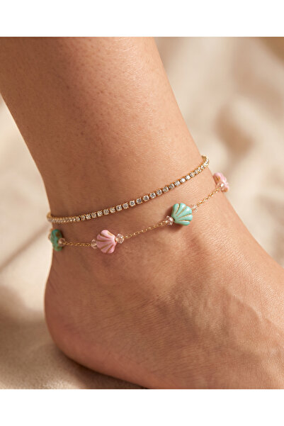 PURE BERRY 2-Piece Oyster Waterproof Women's Ankle Bracelets
