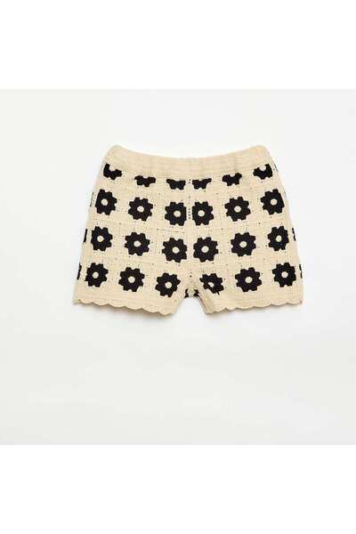 KIABI Patterned Crochet Shorts BLACK