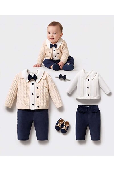 Noy Noy Men's 3-6 Months Velvet Pnt Knitwear Cardigan Badi Ay Set