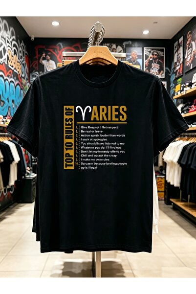 Ekim11 Vintage Aries Zodiac Graphic T-Shirt Men Birthday Gift for Him 1pc