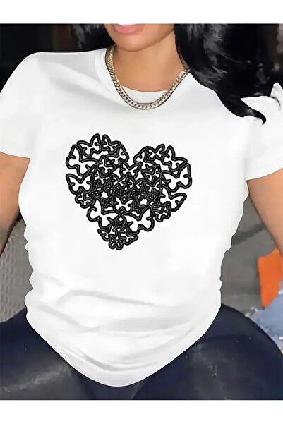 212Wear تي شيرت نسائي بأكمام قصيرة، مصنوع من ألياف القطن، بتصميم نمط قلب، خفي...