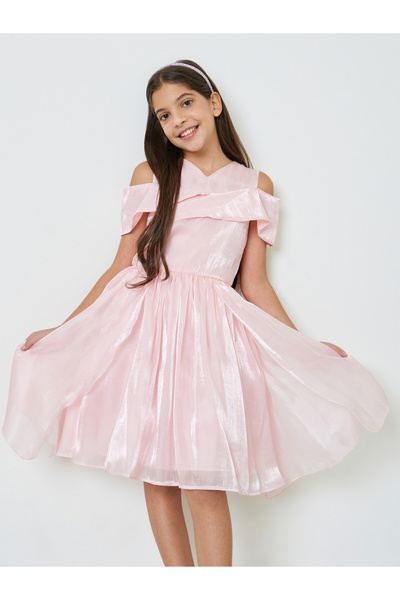 Take Two By Styli Girls Lite Pink A-Line Knee-Length Dress