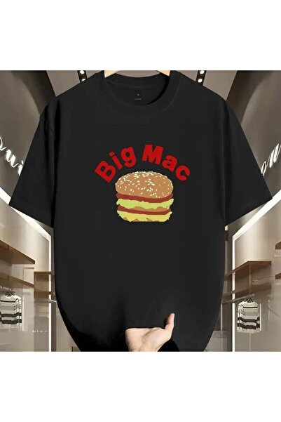 01THEONE Men'S Big Mac Graphic T-Shirt Heavyweight 180gsm Black Tee with Red ...