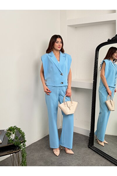 MiraMore Butik طقم سترة نسائية بدون أكمام وبنطلون بتصميم كروفيز