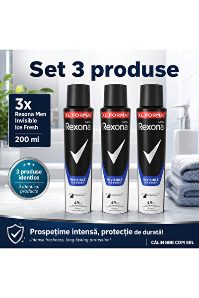 Rexona Set 3 x Men Invisible Ice Fresh Spray Antiperspirant 200 ml – Format X...