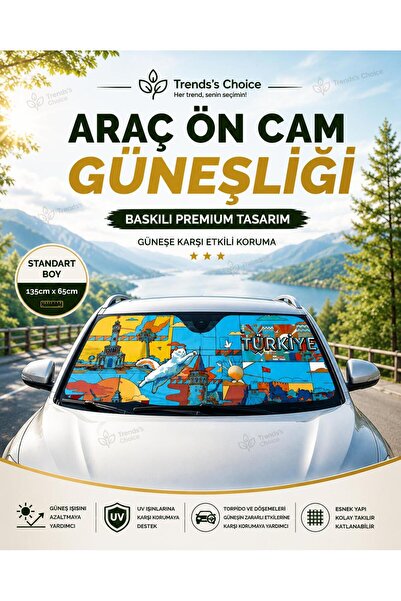 trends's choice Araç Ön Cam Güneşliği 135x65 cm Katlanabilir Oto Güneşlik Gün...