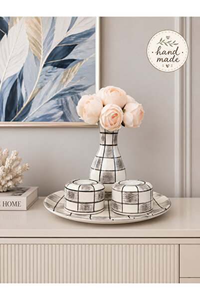 daiza home Collection Series Hand Made Salon Tabak Seti Gri Damalı