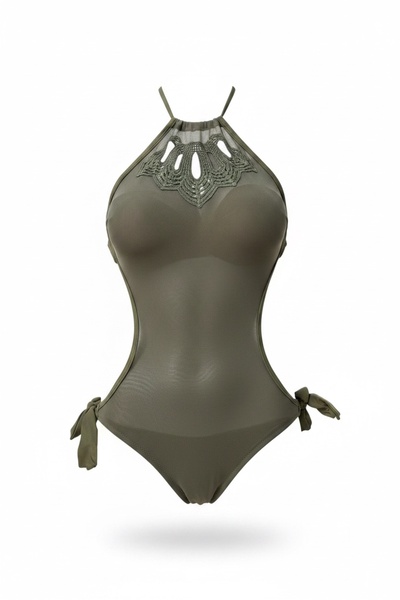 Trendy Design Costum de Baie Întreg Tip Mayokini cu Guler Halter, Inserții de...