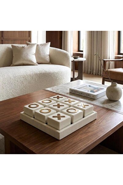Palma homez Luxury X-O Riseen Game with White Marble Effect and Gold Brass 21...
