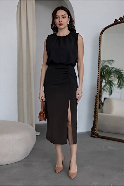 My Blog Black Slit Detailed Dress - 2Y1553