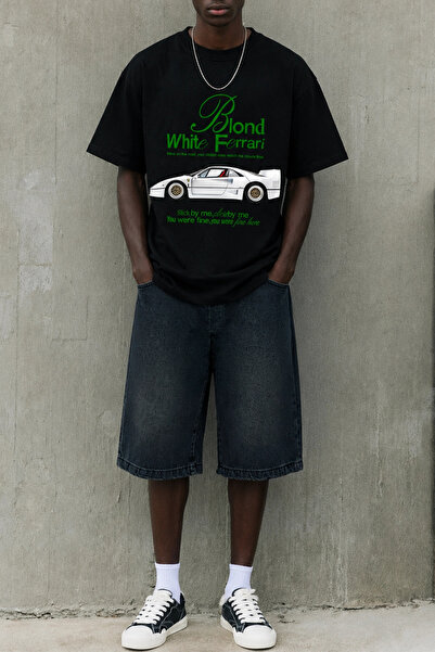 Sekizbiraltı Blond White Printed Black Oversize Tshirt