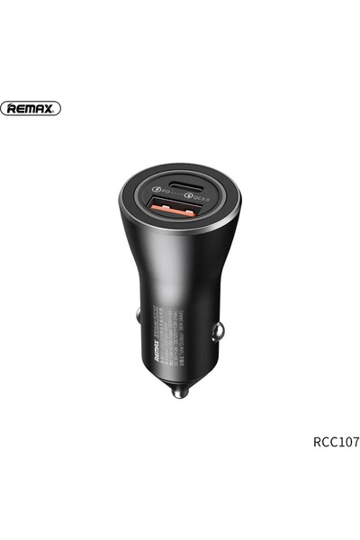 Remax RCC107 φορτιστής αυτοκινήτου 2xUSB, QC+Power Delivery, 36W, μαύρο