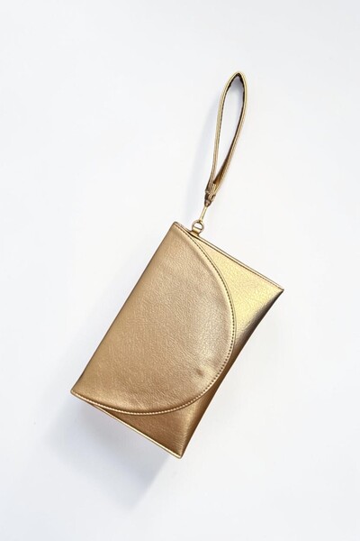 Classbag Women's Shiny Gold Elegant Envelope Model, Medium Size Portfolio Clutch Bag with Wrist Strap (30Cmx19Cm)