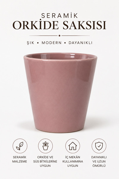 Buywell Seramik Orkide Saksısı – Pudra Pembe | 13 cm