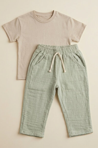 lilico Baby Kids 100% Cotton Basic T-Shirt and Muslin Pants 2-Piece Set