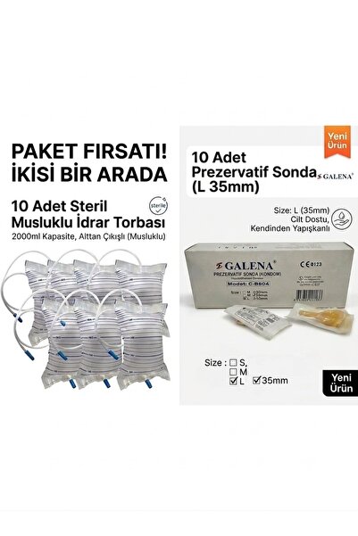 ERD Galena Prezervatif Sonda L 35mm (10 Adet) + Musluklu İdrar Torbası (10 Ad...