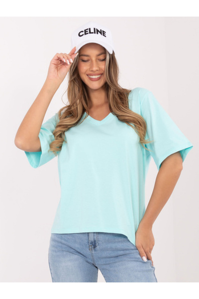 rue parıs Women 't-shirt shirt, RUE PARIS, Cotton, Short Sleeve, Mint, model ...