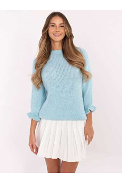 Italy Moda Pulover Dama Guler inalt, Acril, ITALY MODA, Albastru Eleganta Off...