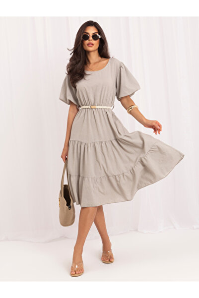 Italy Moda Rochie Dama, ITALY MODA, Bumbac, Rochie evazata, Bej, model MO-SK-...
