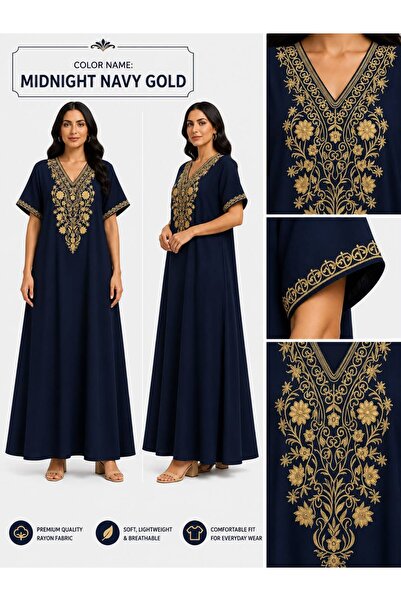 AYOUSH Women's Long Embroidered Robe, Soft and Light Meray Cotton, Comfortabl...