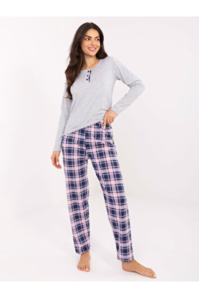 Forever Pink Pijama Dama, Forever Pink, Bumbac, Maneca lunga, Gri, model DU-P...