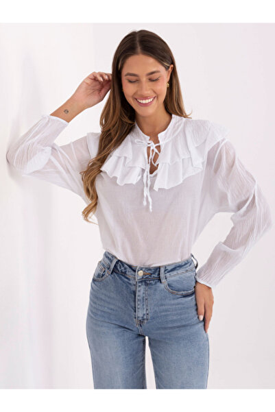 Italy Moda Bluza Dama, ITALY MODA, Bumbac, Maneca lunga, Alb, model MI-BZ-923...