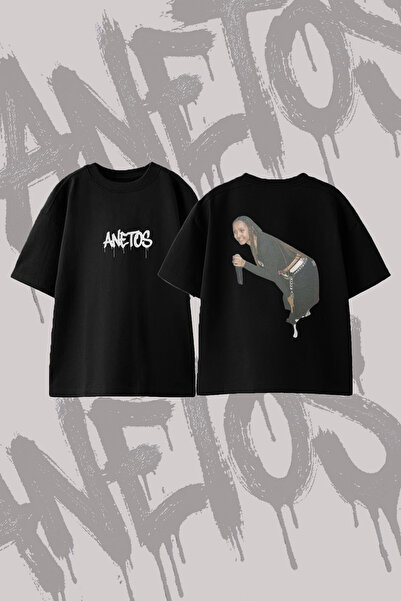 Anetos Μπλουζάκι Aaliyah Design με στάμπα στην πλάτη, βαμβακερό, μαύρο, overs...