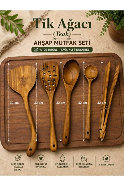 KBS HOME Tik (Teak) Ağacı 5’Li Kaşık Seti