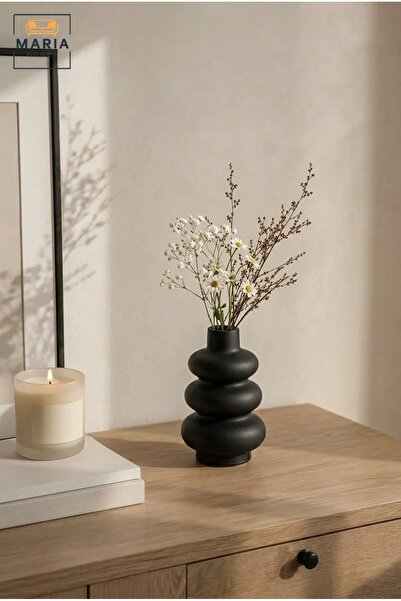 MARIA HOMES Black Sculptural Decorative Vase, Modern Stacked Ring Flower Hold...