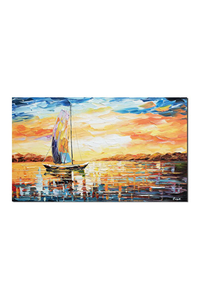 artnova Ръчно рисувана картина, Ветроходна лодка на вятъра, стилизирана, 100x...