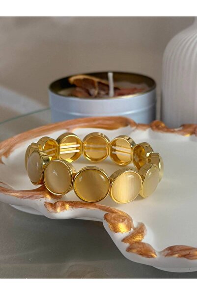 ANKA JEWELLRY سوار نسائي من الفولاذ بلون ذهبي وتفاصيل حجرية بيضاوية الشكل