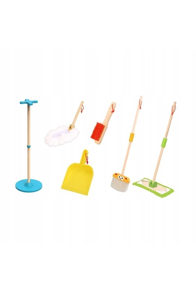 Tooky Toy DREWNIANY Set de curățenie pentru copii 6 piese ACCESORII MOP PERIE...