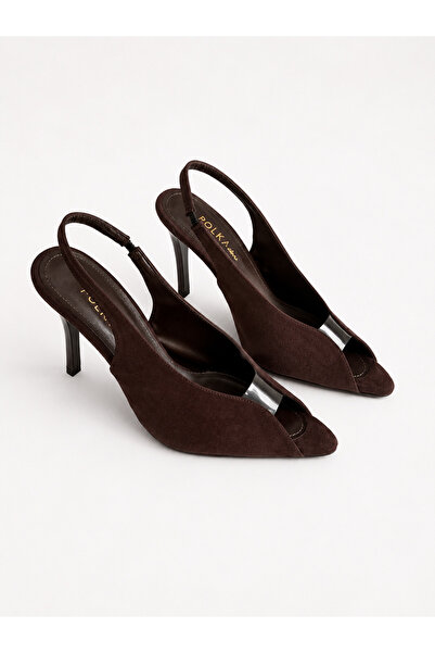 POLKA STORE Womanish Transparent Detailed Toe-Cut Pointed Toe Open Back Suede...