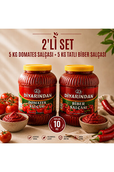 Diyarından 2'li Avantajlı Paket (5 Kg Domates Salçası + 5 Kg Tatlı Biber Salç...