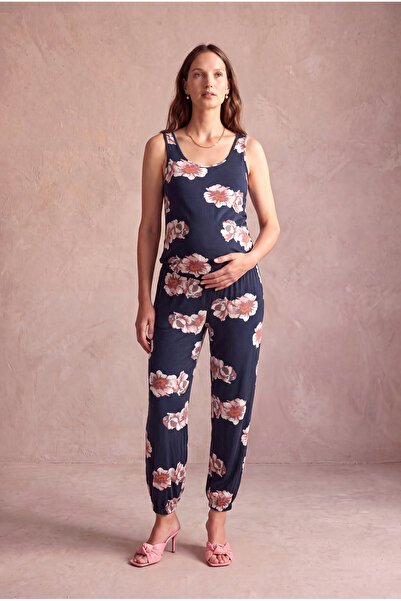 WESTMARK LONDON Maternity Dark Navy Blue Viscose Crew Neck Sleeveless Floral ...