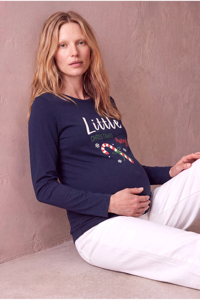 WESTMARK LONDON Maternity Navy Blue 100% Cotton Crew Neck Long Sleeve Printed...