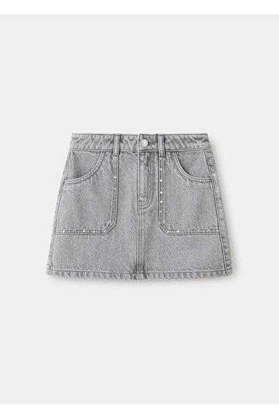 MANGO Kids Zımbalı detaylı denim etek