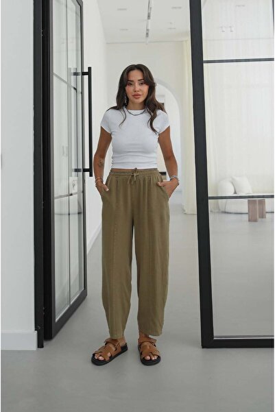 Havoş Khaki Olvax Stitched Detailed Trousers
