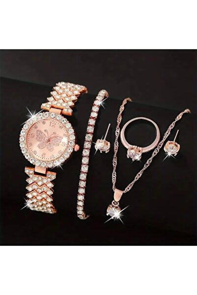 choice2 Rose Set No Box 6PCS/Set Luxury Rhinestone Butterfly Women Quartz Wat...