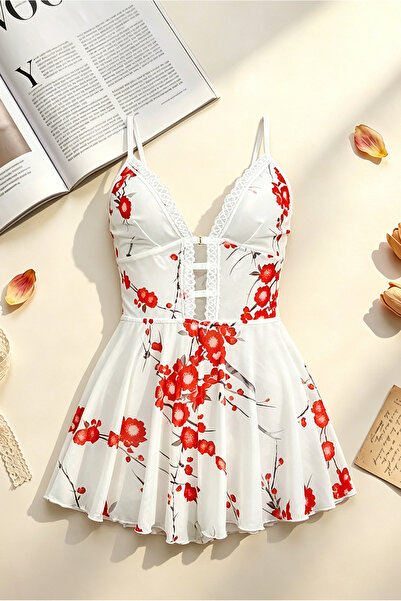 Shengzhou Jinshen Tie Women Floral Lace Babydoll Nightgown, Spaghetti Strap V...
