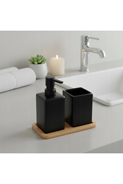 Orion SET DE BAIE DIN DOLOMIT NEGRU: DOZATOR, CANĂ ȘI SĂPUNIERĂ – 3 Piese