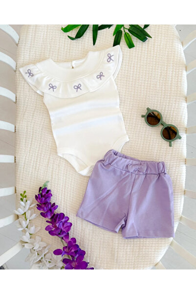 hümabebe Baby Girl Summer Outfit with Bow on the Collar, Embroidery Details, ...