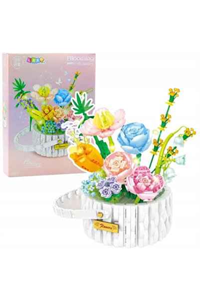 LeanToys Set de construcție Compoziție florală în coș cu lumini LED 1376 piese