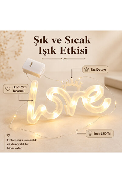 Mutkin LOVE LED Işık Renkli 1 Metre LED ile Birlikte 3 Çalışma Modlu Pil Kutu...