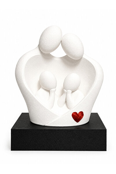 3dlink Sculptură Abstractă Familie – Părinți și Doi Copii, Alb cu Accent Roșu...